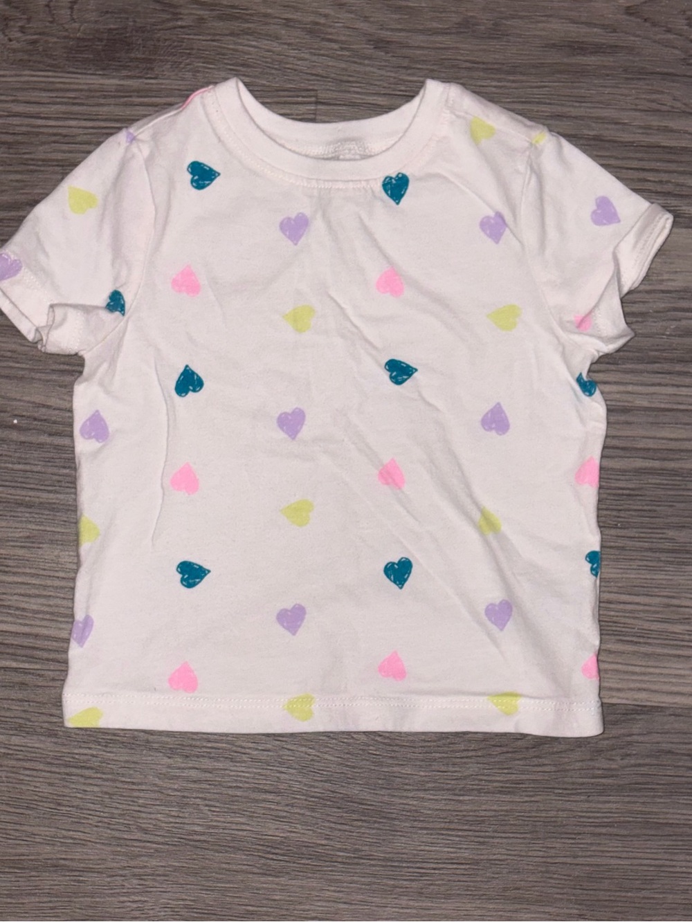 Old Navy White Short Sleeve Tee with Multi-Color Heart Print